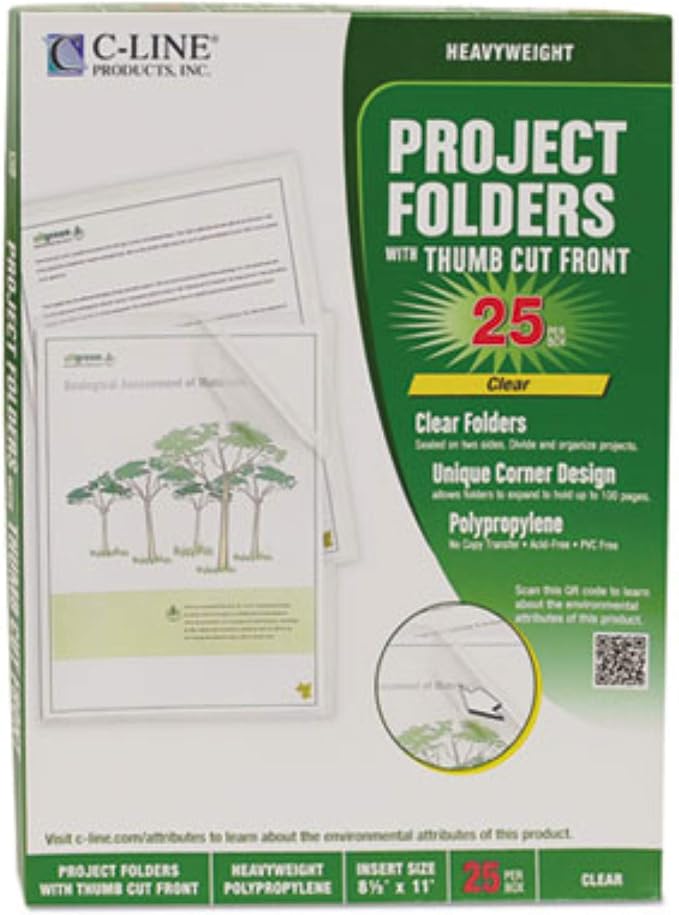 C-Line Project Folders, Clear Finish, 8-1/2 x 11 Inches, 35 per Box (62627)