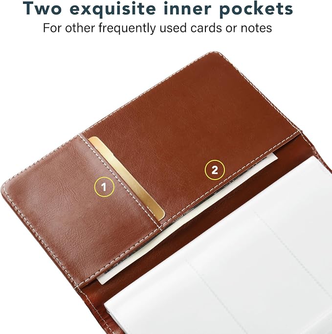Leather Professional Business Card Holder Organizer Book - 300 Card Capacity Premium PU Folder with Soft Cover, Name Card Credit Cards Binder for Men/Women, Red Brown
