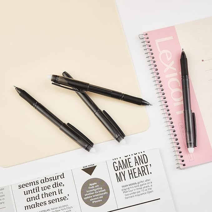 Volcanics Erasable Gel Pens, 0.7mm Fine Point Gel Erasable Ink with Eraser Cap- Rocket Book, Soft Black, 36 Pack, Smooth Writing Pencil-Like Precision for Home & Office