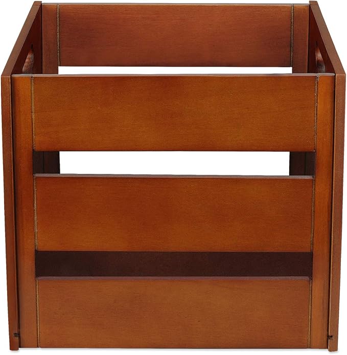 Victrola Wooden Record Crate – Tabletop Vinyl Album Holder, No-Tool Assembly, Holds Over 50 Records, Real Wood Construction, Elegant Design (Wood)