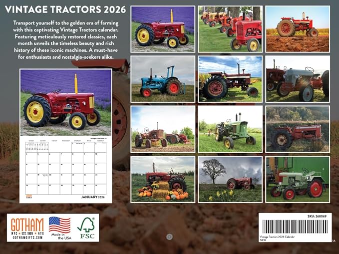 Vintage Farm Antique Tractor Calendar 2026 Monthly Wall Calender 12 Month Tractors Gifts For Farm Lovers | American Made In The USA