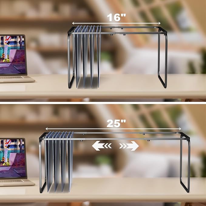 TOPCJ Legal/Letter Size Hanging File Folder Frame,Adjustable Length 16 to 25 inches,Heavy Duty Steel File Cabinet/Drawers Organizer Insert,Hanging Folder Holder for Desktop,12.598" W X 9.45" H,1 Pack