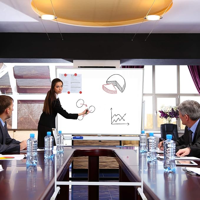 Dry Erase Board with Stand - 48x36 Inches Double-Sided Mobile Whiteboard with Stand, Large White Board on Wheels for Meeting, Training, Rolling Magnetic Whiteboard for Home Office Classroom School