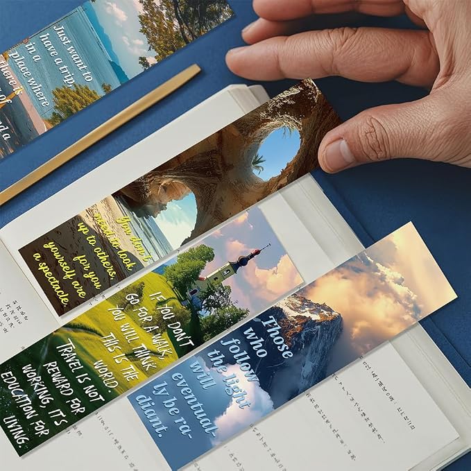 30Pcs Motivational Landscape Bookmarks Inspirational Page-Markers with Uplifting Quotes for Students Kids Teens Adults and Reading Lovers