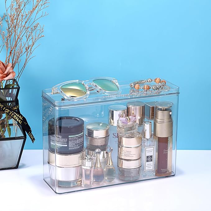 BTSKY Clear Phone Case Organizer Stackable Storage Box with Lid for Cell Phone Cases Multifunctional Phone Case Storage Holder for Desk Accessories Plastic Storage Box for Table, Cupboard, Cabinet