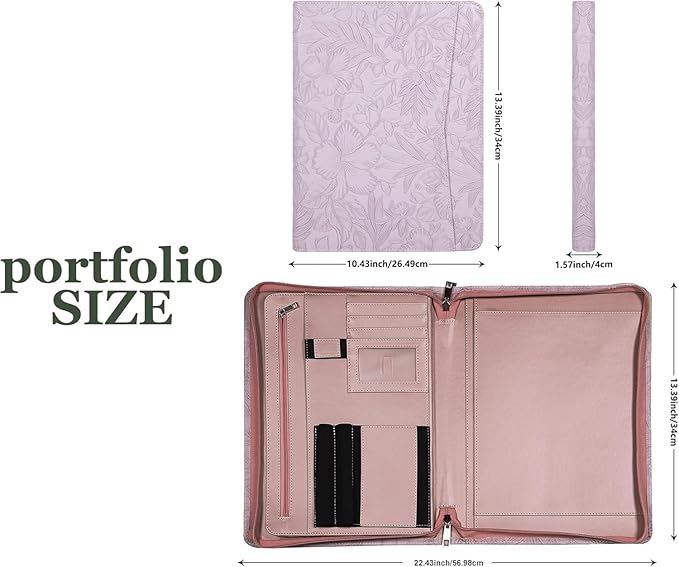 Embossed PU Leather Portfolio for Women,Professional Organize 3-Ring Padfolio with A4 Notepad Holder,Professional Business Document Organizer for Women (Purple)