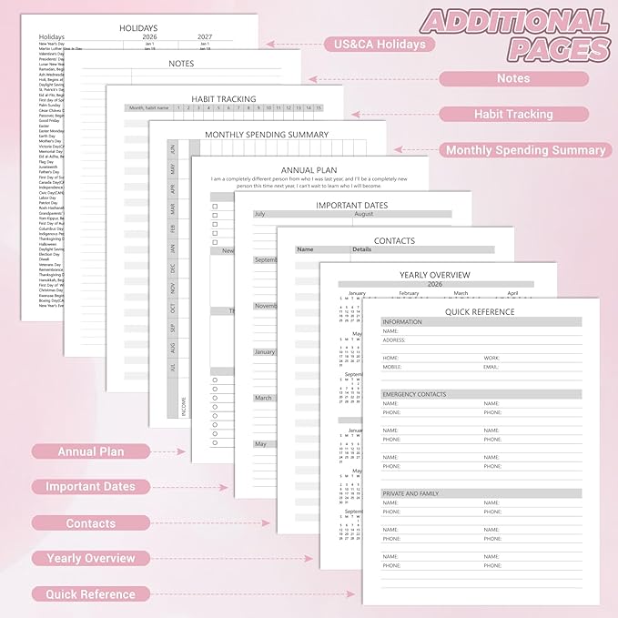 Academic Planner 2026-2027 (8.5" x 11") - Weekly & Monthly Planner (Jul. 2026 - Jun. 2027), Column View Calendar Organizers, Hardcover Agenda Book with Tabs for Office & School, Pink