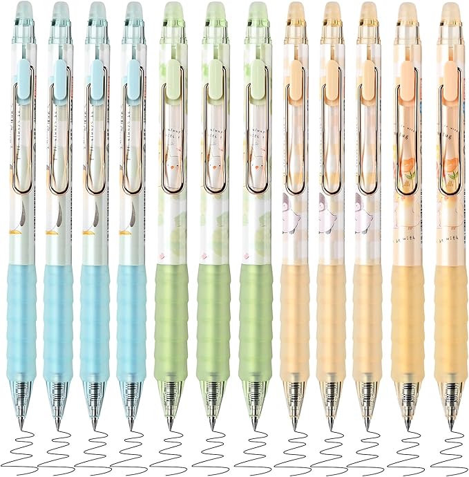 M&G 12Pcs Cute Erasable Gel Pens, 0.5mm Fine Point Retractable Pen, Smooth Writing Quick Dry Black Ink Pens for School Office Home Supplies (Black Ink)