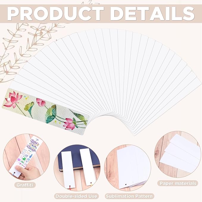 100 Pcs Sublimation Bookmark Blank, Paper DIY Bookmarks with Hole and Colorful Tassels for Crafts,Personalized Tassels Blank Bookmarks