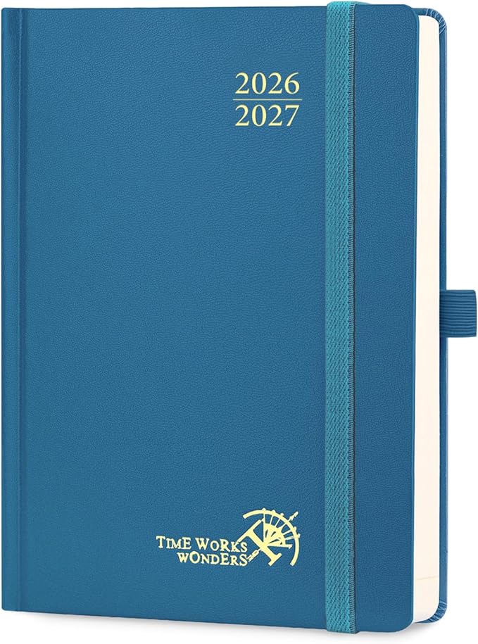 POPRUN 2026-2027 Daily Planner One Page Per Day (Medium - 5.75" x 8.5") - Academic Calendar Book(July 2026 - June 2027), 2026 Day Appointment Book with Pen Holder, Hardcover - Night Sky Blue