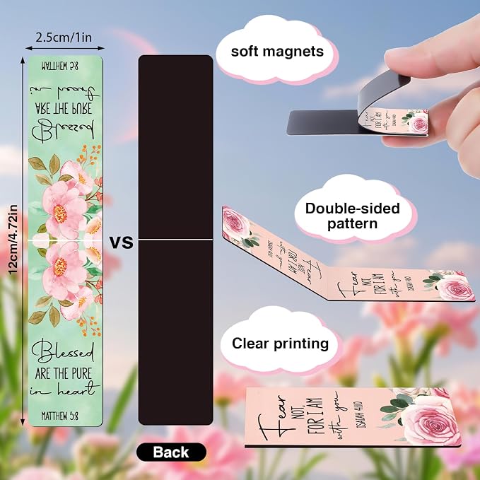 Wxiben Bible Verses Magnetic Bookmark - 30Pcs Inspirational Floral Book Mark Magnets Christian Flower Bookmarks Magnetic Religious Faith Book Markers Page Clip for Women Students Teachers Reading Gift