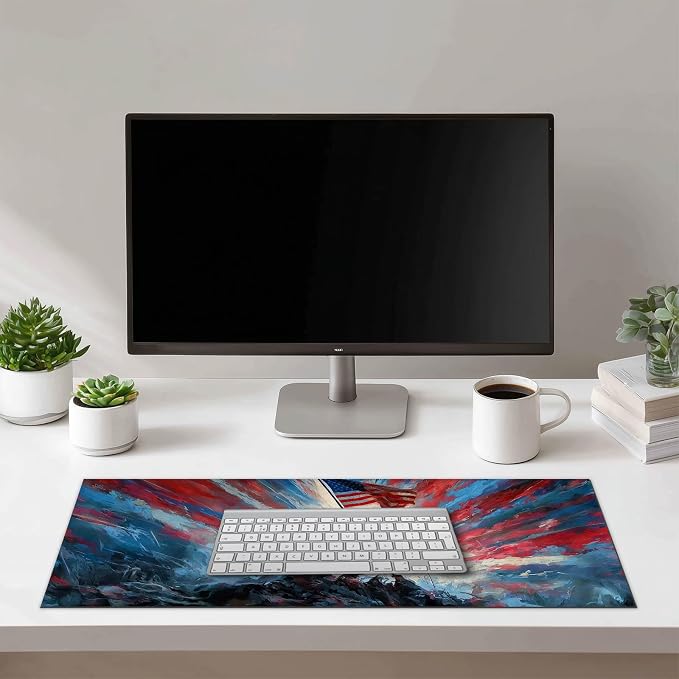HOMETITUTE XL Mouse Pad 31.5 x 11.8 Inch Soldiers Raising American Flag Desk Mat Large Extended Gaming Mousepad Waterproof Non Slip Desk Pad Keyboard Mat Office Computer Accessories