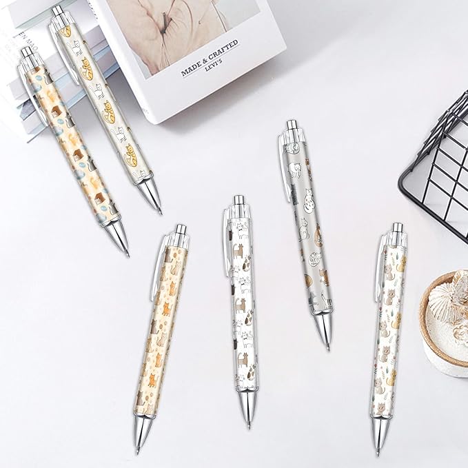 6PCS Cat Pattern Pens Set, Cats Writing Pens, Cute Accessories Items Stationary, Perfect for School, Office Supplies, Party Gifts, Theme Notebooks, Sticky Notes, Desk Accessories