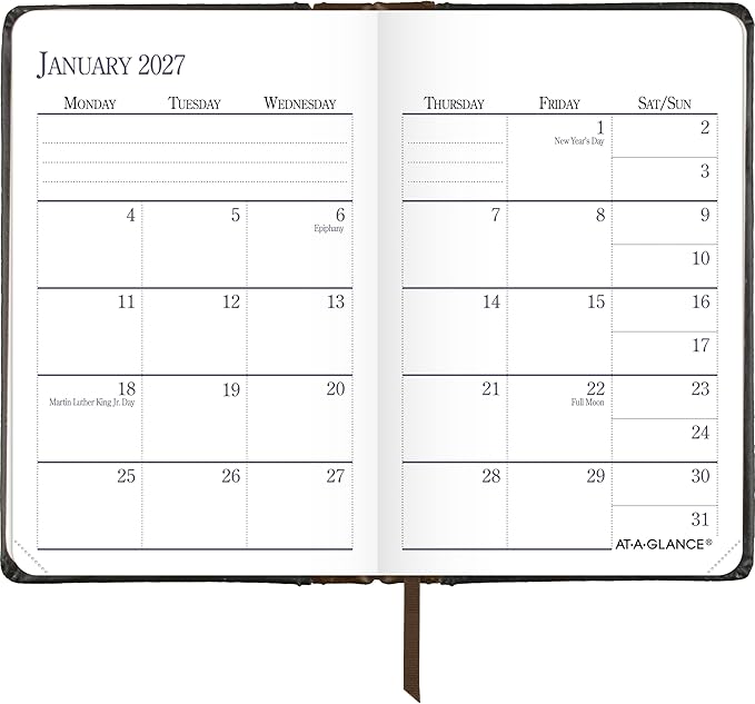 AT-A-GLANCE 2027 Planner, Weekly & Monthly, 2.75" x 4.25", Pocket Size Fine Diary, Faux Leather Hardcover, Black Brown (74010527)