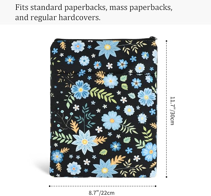 COCHIE Book Sleeve Book Cover Floral Printed with Zipper Washable Fabric for Teen Adult Book Lover Teacher Student (Medium, 11 x 8.7 Inch)