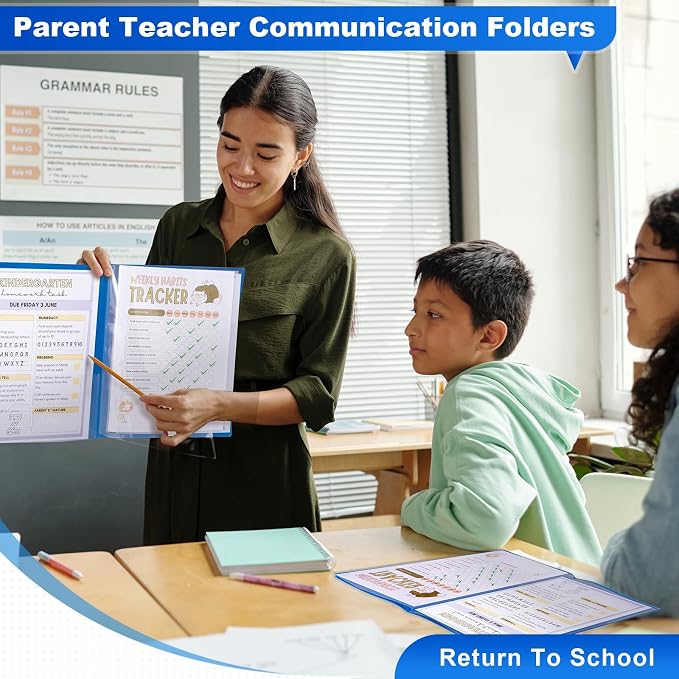 24 Pcs Back to School Take Home Folders for Elementary Students 2 Pocket Folders with Clear Front Pocket 4 Inner Pockets Parent Teacher Communication Folder Plastic Homework Folder 11.81 x 9.45 Inch