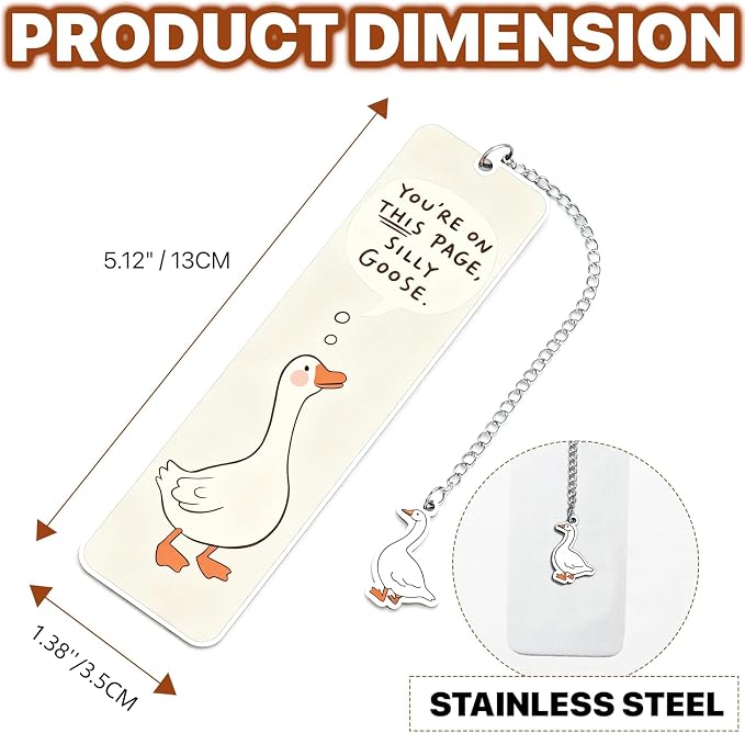 Beige Cute Bookmark for Women Silly Goose Gift Metal Bookmark for Students, Teachers, and Readers Funny Bookmarks Gift Page Markers Study Stationery, Office Supplies (Beige)