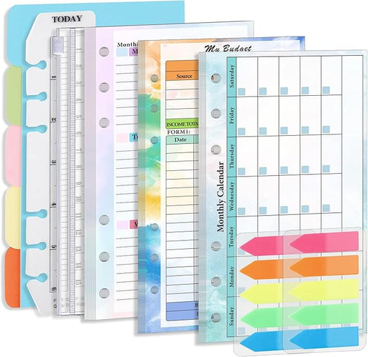 Monthly Weekly Planner Refills Budget Paper Kit for A6 Binder Cover, 6 Ring Planner Accessory for Budget Planner Binder Cover, Money Binder Organizer for Cash (Colorful)