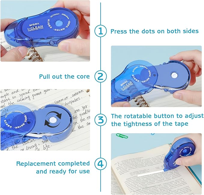 M&G 3Pcs White Correction Tapes, 65.1 Ft Cute White Smooth Pull Out Tape for Writing, Instant Correction Applicator Easy to Use for Portable School Office Supplies (Multicolor)