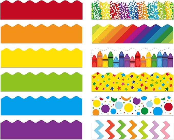 240 Pcs 236ft Holiday Bulletin Board Borders Colorful Rainbow Scalloped Border Trim Bulk Bulletin Decor for Classroom Back to School Decor(Fresh Style)