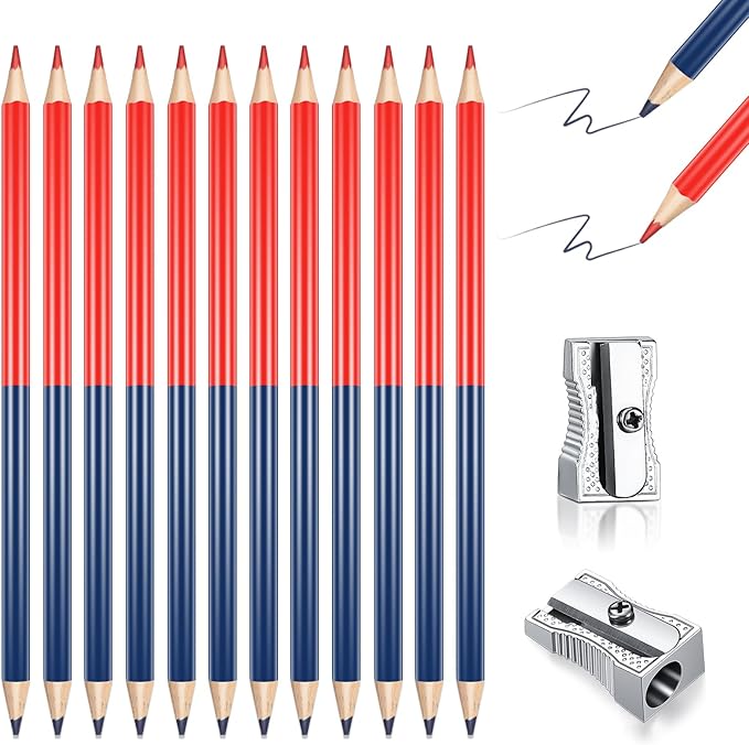 Containlol 12 Pieces Checking Pencils Red and Blue Erasable Pre Sharpened Pencils 2 HB Back to School Essentials with Sharpeners Checking Map Marking Coloring Tests Grading