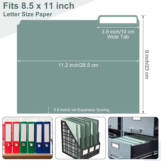 48 Pack Colored Plastic File Folders with Tabs and Sticky Labels 1/3 Cut Tab Manila File Folders Letter Size 8. 5 x 11 Inch for Office Home Organizer Documents(Gradient Green,Rustic)