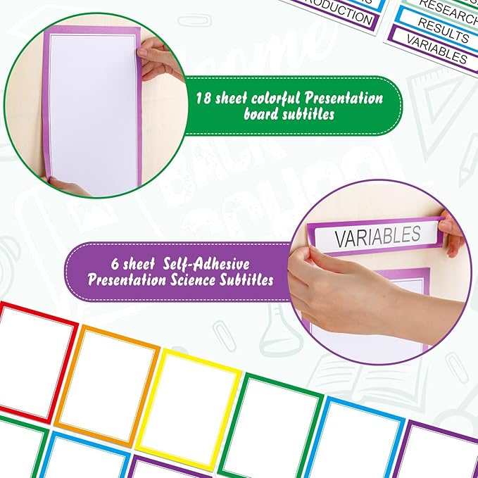 24 Sheets Science Board Supplies 18 Self Adhesive Presentation Science Subtitles & 6 Project Titles Board Sticker for School Office Supplies(Colorful)