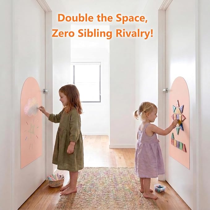 2-Pack Magnetic Wall Decal: 15.7"x31.5" Double Arch Chalkboard - Aesthetic Boho Playroom Decor & Screen-Free Kids Magnet Board for 1-3 Toddlers & 4-10 Children- Peel and Stick (Camel Pink)