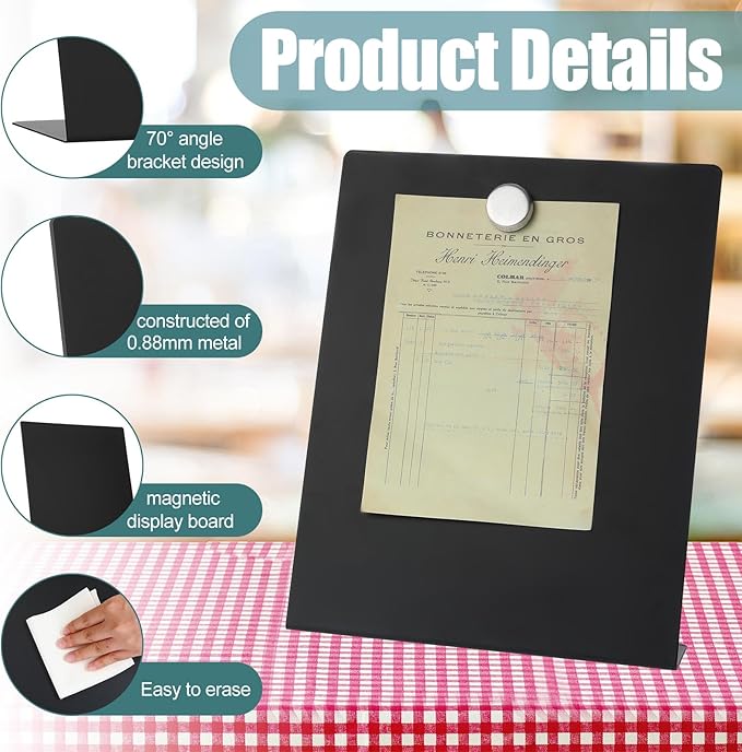 Fainne 1 Pcs Magnetic Bulletin Board with Easel Stand Mini Black Magnet Metal Tabletop Memo Display Board for Back to School Menu Table Office Supplies (11 x 8.5 Inches)