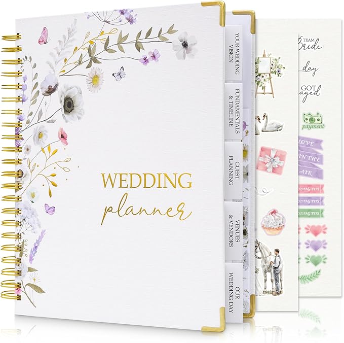 Wedding Planner Book and Organizer, Bridal Wedding Book Planner with Tabs and Sticker to Guide Entire Wedding Process, Checklists, Countdown Calendar, Ceremony Outline, Perfect Engagement Gift for Her, Bride Gifts for Bride to Be (11.5"x 9.5")