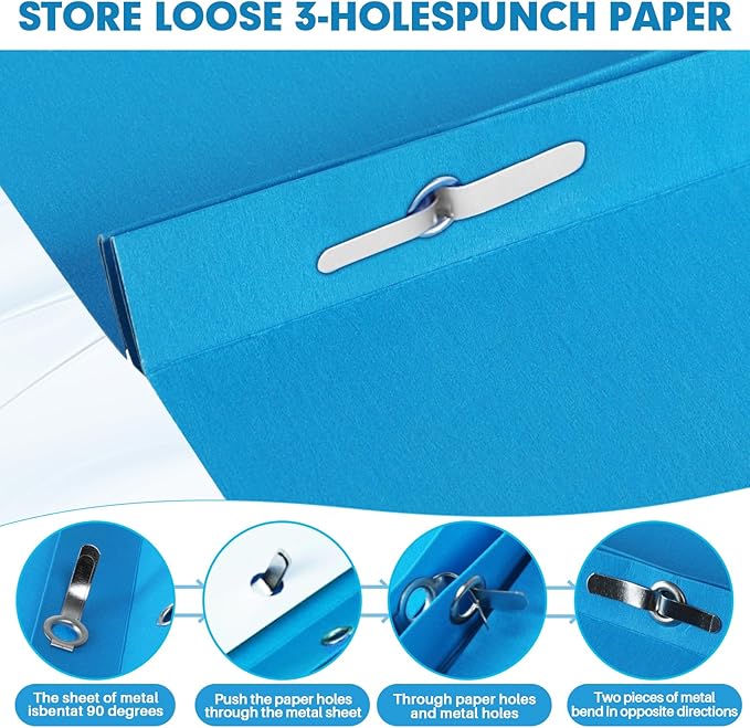 Two Pocket Folders, RAZCC 75 Pack Two Pocket Folders with Prongs, 3 Prong Folders Fit Letter Size Paper, Pocket File Folders for School Office Home Business, Blue