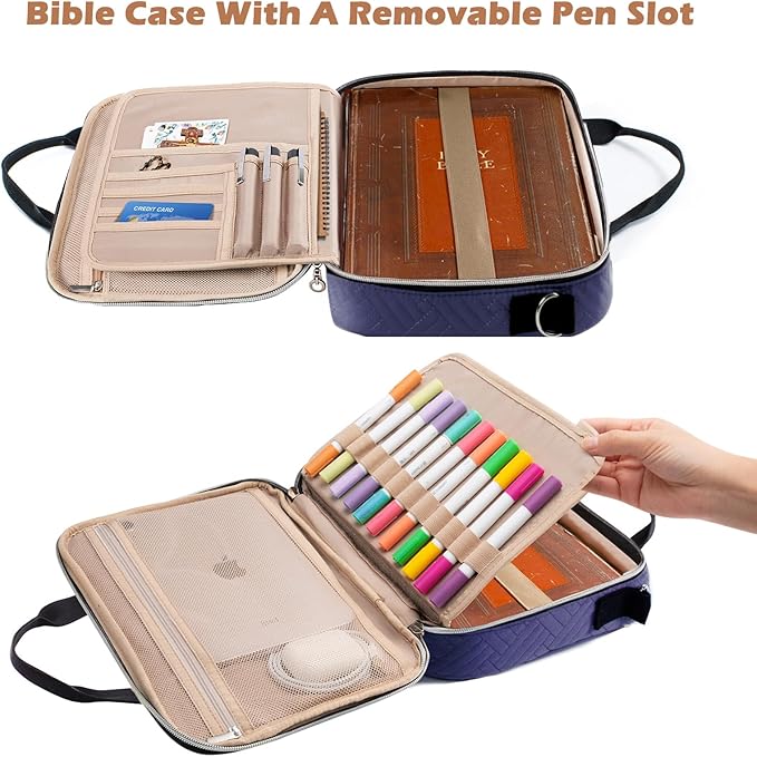 Aplufine Large Bible Case for Women-Bible Covers-Bible Carrying Case-Book Bags and Totes for Women with Detachable Shoulder Strap, Bible Gift