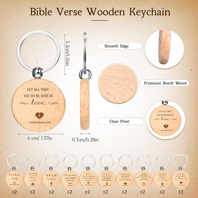 Lincia 20 Sets Christian Father's Day Birthday Gifts Bulk, Bible Verse Bookmarks Keychains with Bamboo Pens Religious Church Gifts Bulk for Men Ministry Bible Study Pastor Appreciation Church Events