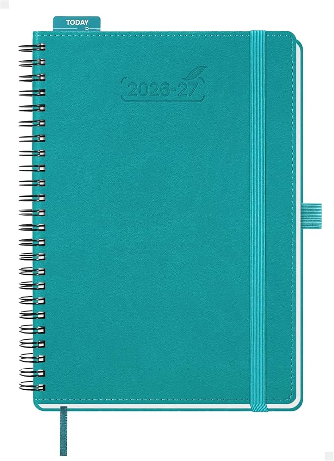BEZEND Weekly Planner 2026-2027 (6" x 8.5") with Hourly Timeslots (Jul 26-Dec 27) 18 Months Academic Calendar & Monthly Tabs, for Students, Work & Home, Spiral PU Leather Softcover -Turquoise