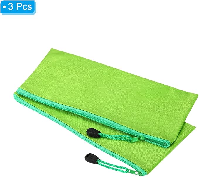 PATIKIL Waterproof Zipper File Bags, 3 Pack A6 Document Holders Pencil Pouch for Office, Green