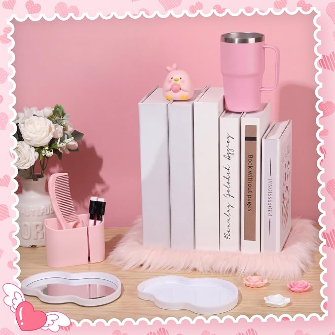 Sabary 10 Pcs Locker Accessories Kit Locker Decorations Supplies Including Magnetic Whiteboard Mirror Organizer Markers Rug Cute Flower Magnets and Comb for Office Back to School Essentials (Pink)