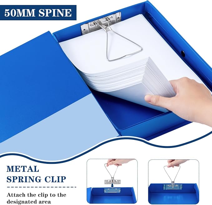 Storage File Boxes 6 Pack, Foldable File Boxes with Lid, 50mm Spine, Archives Cases with Magnetic Closure & Clip, Plastic Document File Folder Paper Storage Organizer, Blue