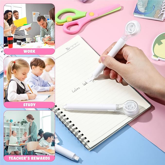 Gersoniel 10 Pack Correction Tape Pen Correctional Ink Tape Push Pull Protective, Easy to Use Applicator for School Office Supplies, 0.2 x 236 Inch (White Color)