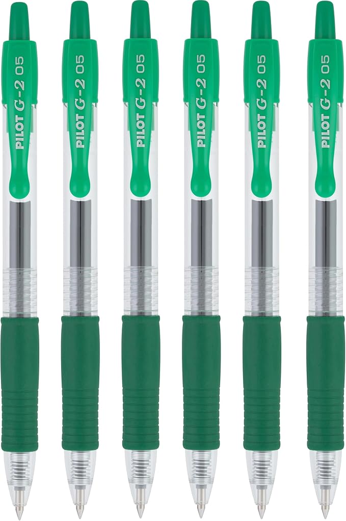 PILOT G2 Premium Refillable & Retractable Rolling Ball Gel Pens, 0.5mm Extra Fine Point, Green Ink, 6 Pack