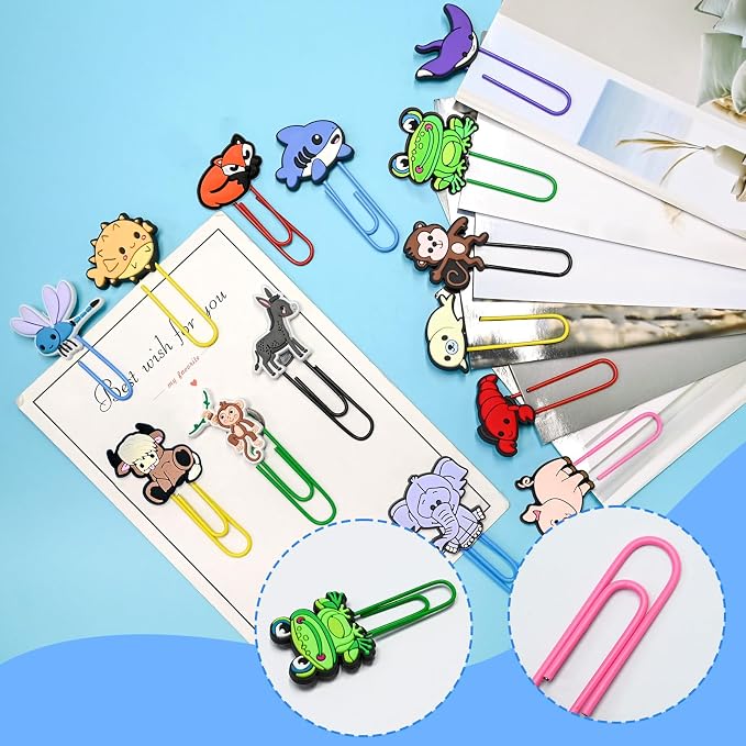 Cute Paper Clips, 50Pcs Cute Animals Bookmark Paperclips Bulk Metal Fun Cat Dog Planner Clip Charm Clamp Desk Accessories Stationery Colorful Office Supplies gifts for Student Teacher Party Decorative
