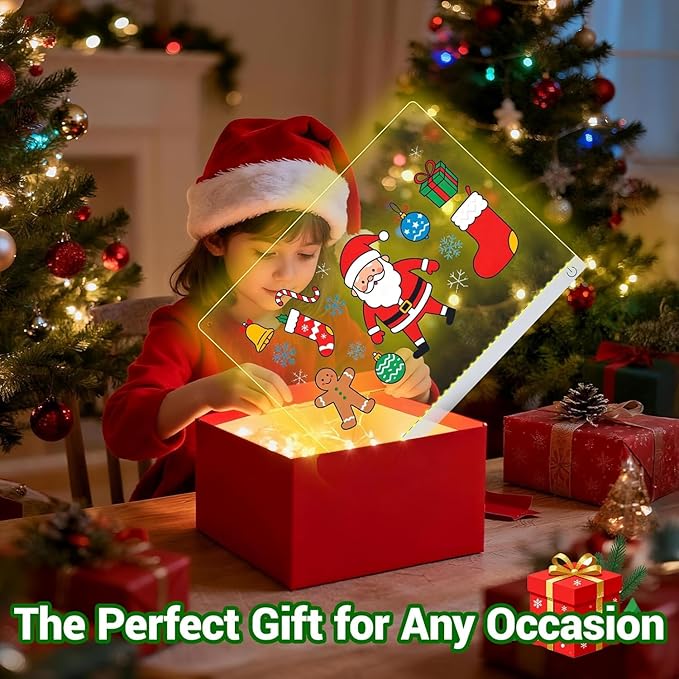 LED Note Board with Colors 12-Color Illuminated Acrylic Drawing Board - Dry-Erase Night Light with Stand for Home/Office/Gift/Festival (14.1"x10.9"W)