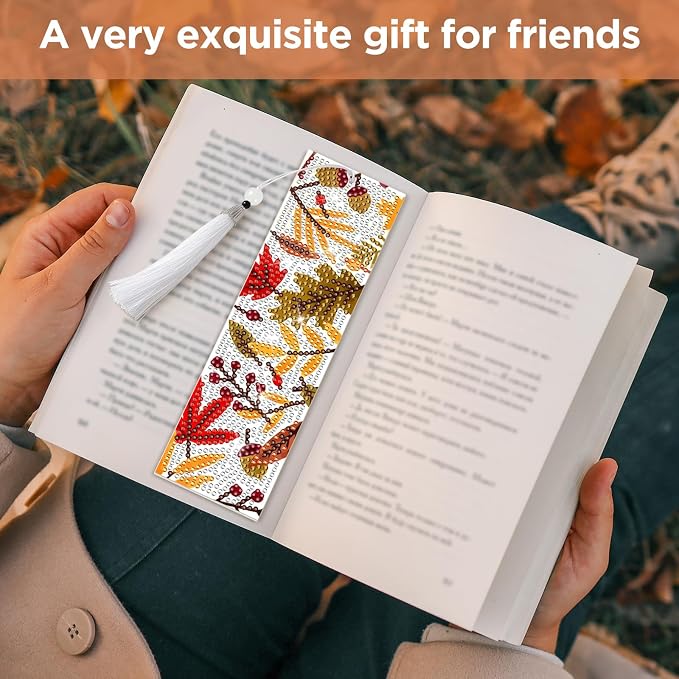 8 Pieces Christian Bible Verse Diamond Art Bookmarks 5d Christian Beaded Bookmark Acrylic Tassel Bookmark for DIY Making Beginners Kids Adults Arts Craft Supplies (Fall)