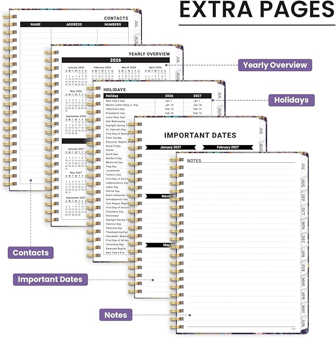 Planner 2026-2027, Monthly and Weekly Academic Planner July 2026 - June 2027, Hardcover Student Teacher Planning Agenda Calendar Book with Tabs, Perfect for Office School Supplies, A4 (8.5" x 11") - Lavendar Floral