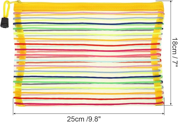 PATIKIL Mesh Zipper Pouch, 12 Pack Nylon A5 Size Pen Pencil Case Document Toiletry Cosmetic Makeup Zipper Travel Pouch Organizer for Office, Yellow