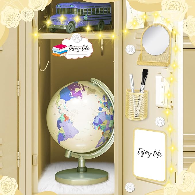 8 Pcs Locker Accessories for Girls Gold Magnetic Mirror, Magnetic Pen Holders, Cute Flower Magnets,Gold Locker Decoration for School Locker, Back to School Essentials