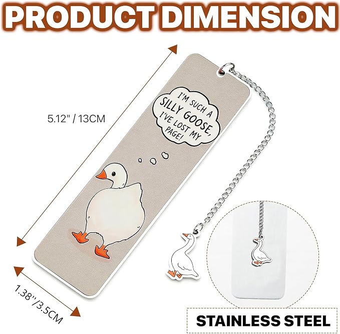 Pink Cute Bookmark for Women Silly Goose Gift Metal Bookmark for Students, Teachers, and Readers Funny Bookmarks Gift Page Markers Study Stationery, Office Supplies (Light Gray)