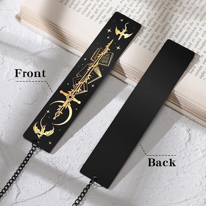 Fantasy Dragon Sword Bookmark - Cool Metal Book Mark Gifts for Reading Men Black Page Markers for Boys Kids Women Novel Lovers Bookish Readers Students Teachers School Birthday Accessories