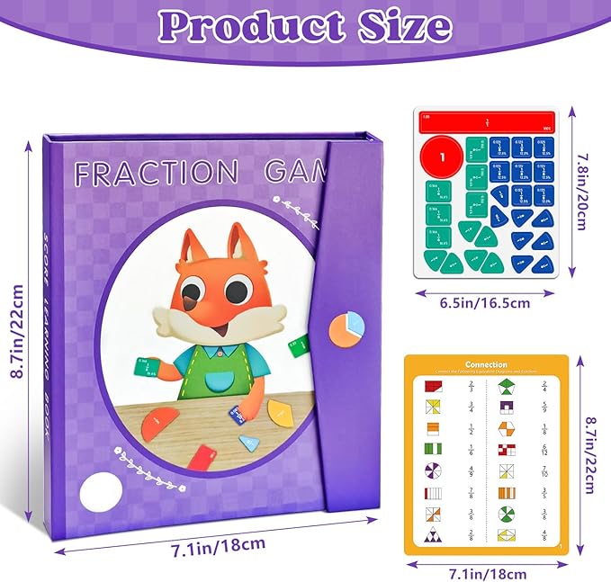 Magnetic Fraction Educational Puzzle STEM Toys Fraction Tiles and Fraction Circles Book Fraction Manipulatives for Elementary School Math Learning Toys Birthday for Kids