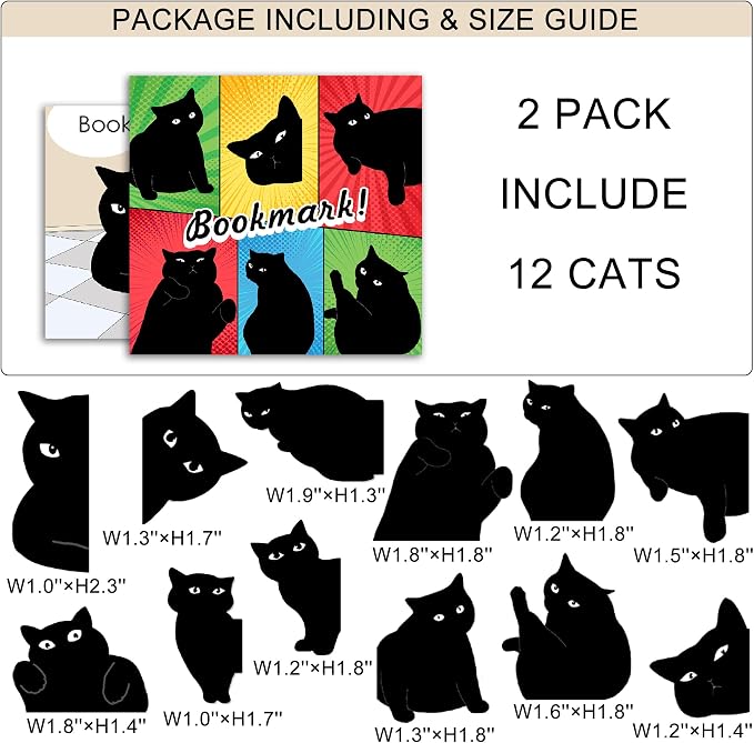 SONAME 12 Pieces Magnetic Bookmarks - Cute Cat Page Markers for Book Lovers,Book Markers Clip for Student Teacher Reading (AB)