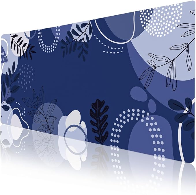 Colorful Star Large Mouse Pad, Botanical Desk Mat Office Supplies, Waterproof Faux Leather Big Gaming Mousepad, Blue Tropical Plants Desk Pad Home Office Décor Accessories 31.5" x 15.7"